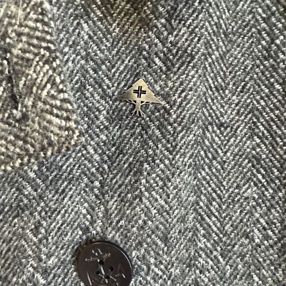 Lifted Research Group LRG Gray Herringbone Wool Blend Double Breasted Pea Coat L - Picture 9 of 16